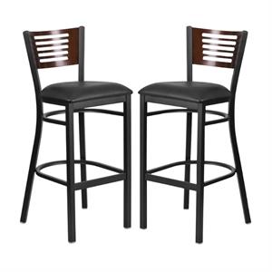 Home Square Restaurant Bar Stool in Black and Walnut - Set of 2