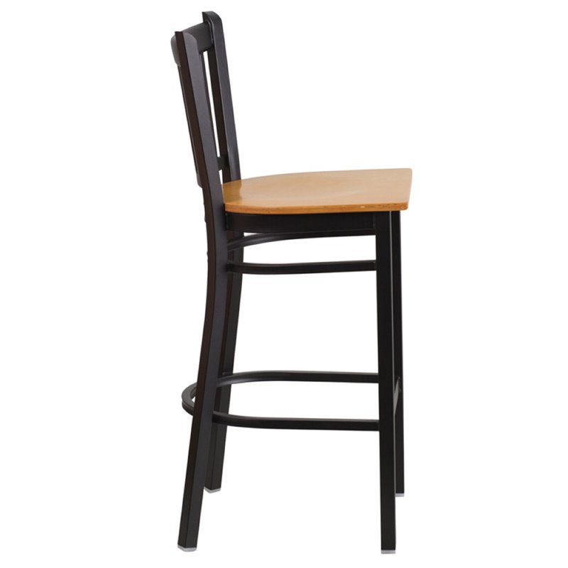 Home Square Metal Restaurant Bar Stool in Black and Natural Finish - Set of 2