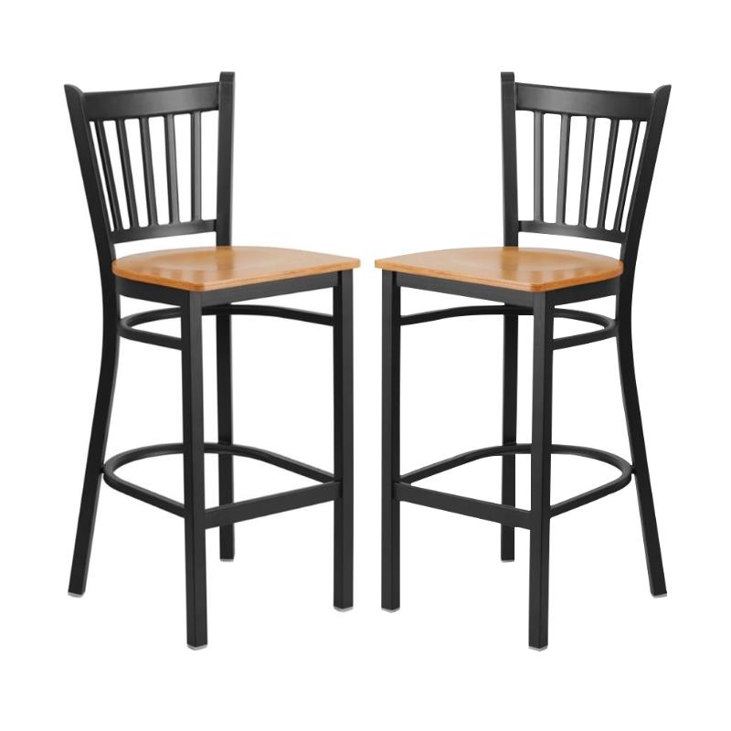 Home Square Metal Restaurant Bar Stool in Black and Natural Finish - Set of 2