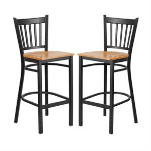 Home Square Metal Restaurant Bar Stool in Black and Natural Finish - Set of 2