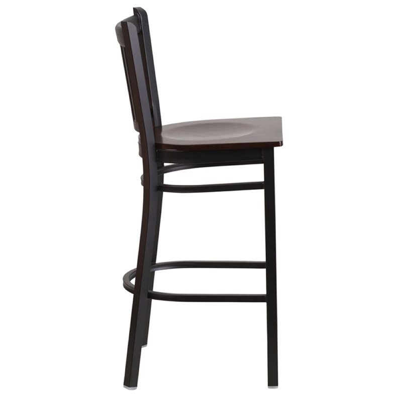 Home Square Metal Restaurant Bar Stool in Black & Walnut Finish - Set of 2