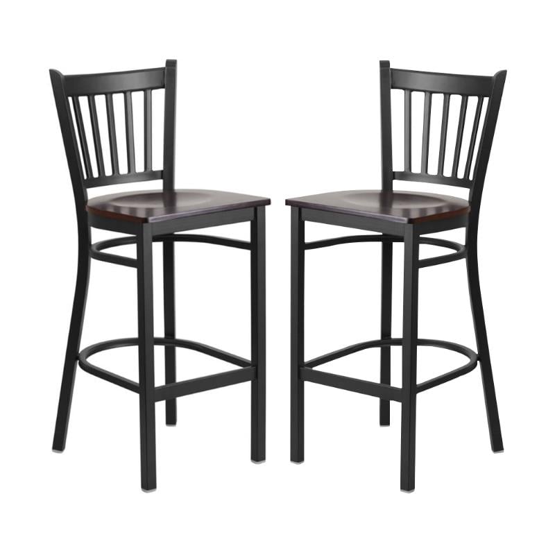 Home Square Metal Restaurant Bar Stool in Black & Walnut Finish - Set of 2