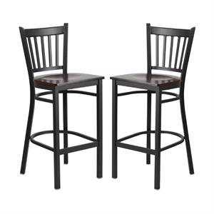 Home Square Metal Restaurant Bar Stool in Black & Walnut Finish - Set of 2