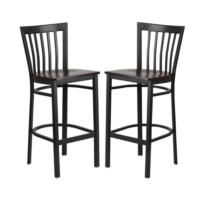 Home Square Restaurant Bar Stool in Black and Walnut Finish - Set of 2