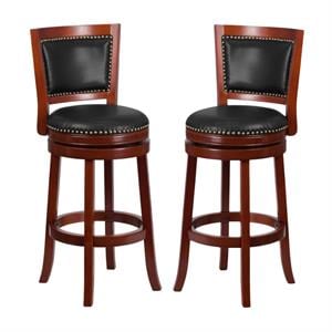 Home Square 31&quot Leather Swivel Bar Stool in Walnut and Cherry - Set of 2