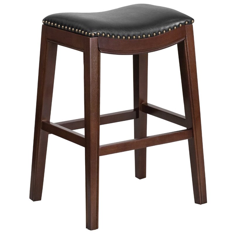 Home Square Backless Cappuccino Wood Bar Stool in Black - Set of 2