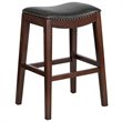 Home Square Backless Cappuccino Wood Bar Stool in Black - Set of 2