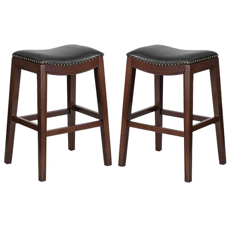 Home Square Backless Cappuccino Wood Bar Stool in Black - Set of 2