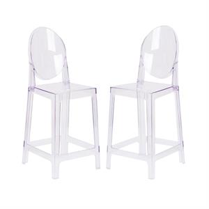 Home Square 25&quot Oval Back Ghost Counter Stool in Transparent Crystal - Set of 2