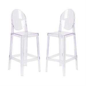 Home Square 30&quot Oval Back Ghost Bar Stool in Transparent Crystal - Set of 2