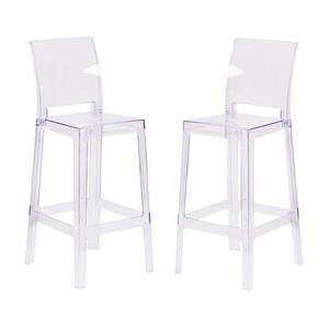 Home Square 30&quot Square Back Ghost Bar Stool in Transparent Crystal - Set of 2
