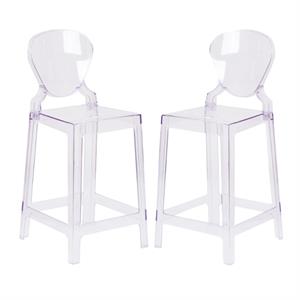 Home Square 25&quot Tear Back Ghost Counter Stool in Transparent Crystal - Set of 2