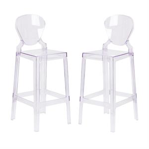 Home Square 30&quot Tear Back Ghost Bar Stool in Transparent Crystal - Set of 2
