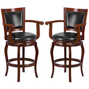 Home Square 30&quot Nailhead Trimmed Wood Bar Stool in Cherry - Set of 2