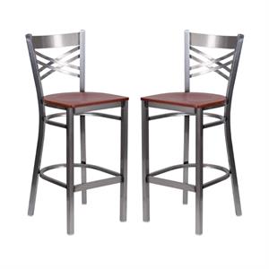 Home Square 29&quot X Back Wood Bar Stool in Cherry Finish - Set of 2