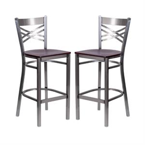 Home Square 29&quot Wood Bar Stool in Mahogany Finish - Set of 2