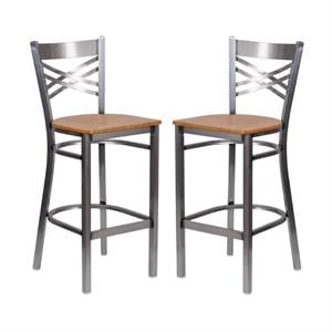 Home Square 29&quot X Back Wood Bar Stool in Natural Finish - Set of 2