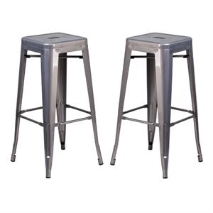 Home Square 30&quot Backless Metal Bar Stool in Gray Finish - Set of 2