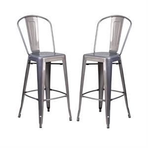 Home Square 30&quot Curved Slat Back Metal Bar Stool in Gray - Set of 2