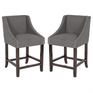 Home Square Carmel 24&quot Upholstered Counter Stool in Dark Gray - Set of 2