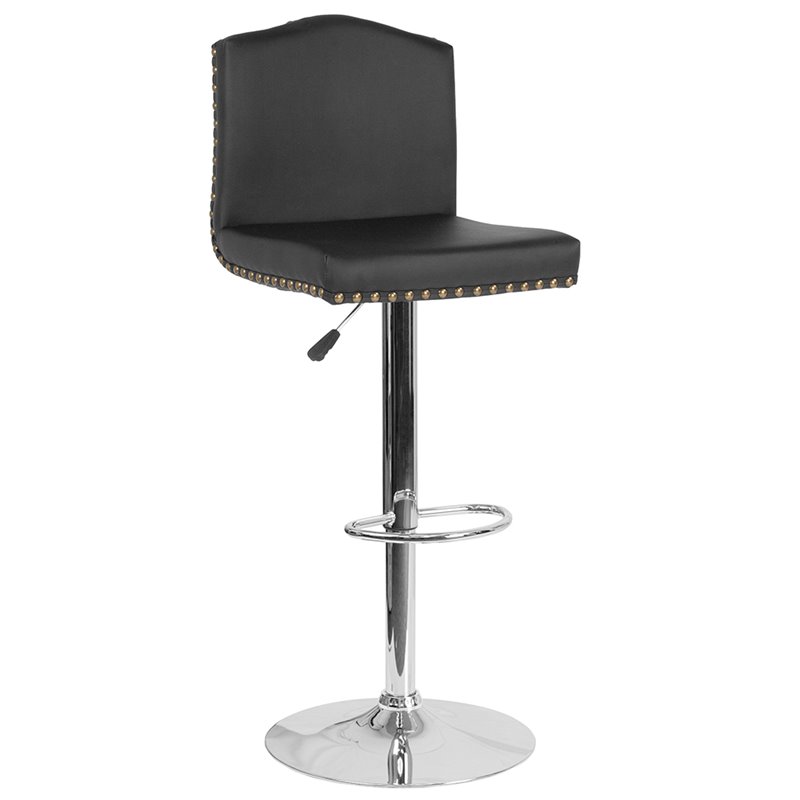 Home Square Bellagio Leather Adjustable Bar Stool in Black - Set of 2