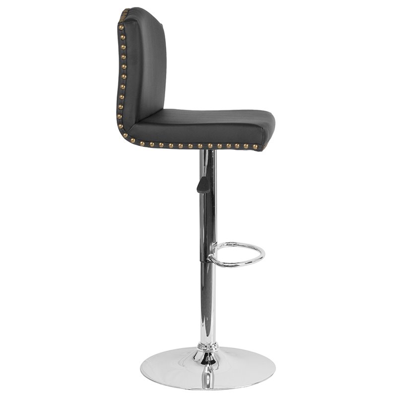 Home Square Bellagio Leather Adjustable Bar Stool in Black - Set of 2
