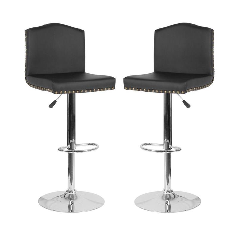 Home Square Bellagio Leather Adjustable Bar Stool in Black - Set of 2