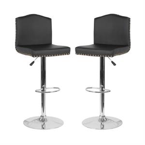 Home Square Bellagio Leather Adjustable Bar Stool in Black - Set of 2