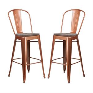 Home Square 30&quot Metal Bar Stool in Copper and Wood Grain - Set of 2