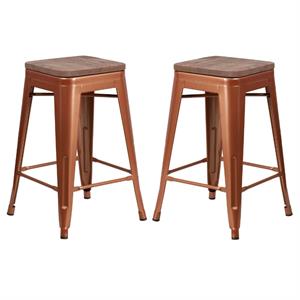 Home Square 24&quot Backless Metal Counter Stool in Copper - Set of 2