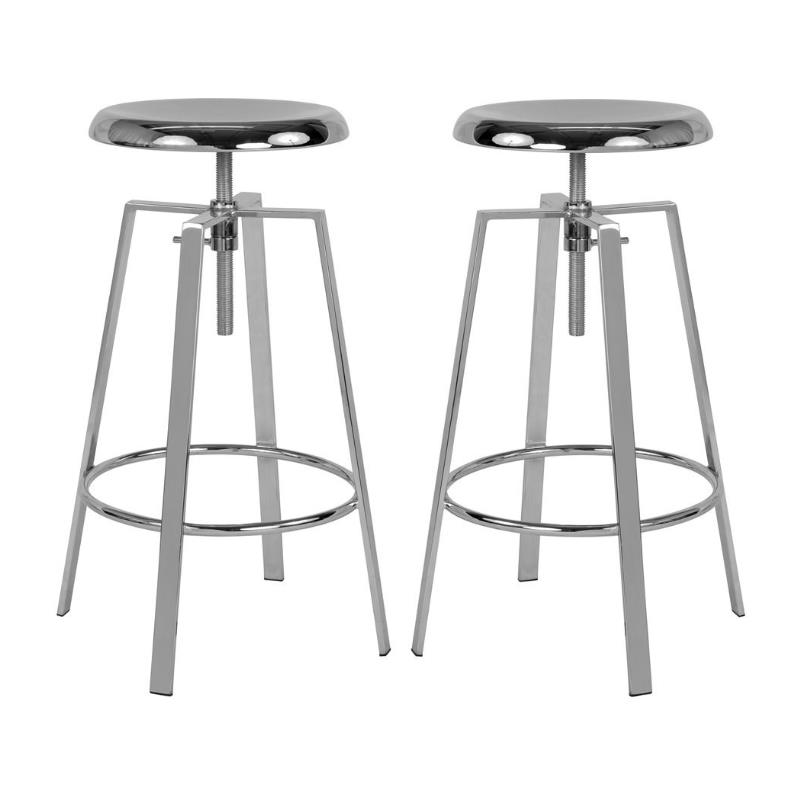 Home Square Toledo Metal Adjustable Bar Stool in Chrome - Set of 2