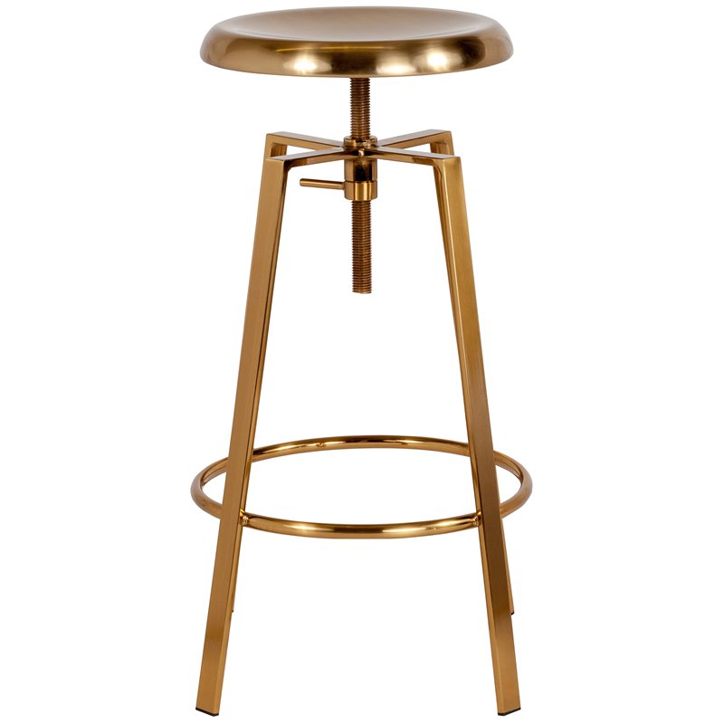 Home Square Toledo Metal Adjustable Bar Stool in Gold - Set of 2
