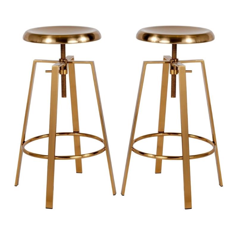 Home Square Toledo Metal Adjustable Bar Stool in Gold - Set of 2