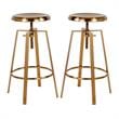 Home Square Toledo Metal Adjustable Bar Stool in Gold - Set of 2