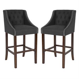 Home Square 30&quot Tufted Bar Stool in Charcoal and Walnut - Set of 2