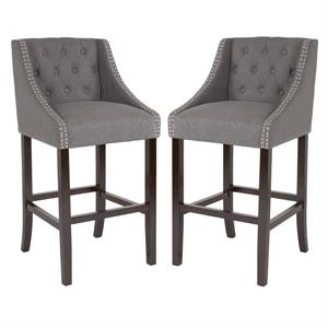 Home Square 30&quot Tufted Bar Stool in Dark Gray and Walnut - Set of 2