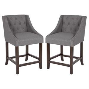 Home Square 24&quot Tufted Counter Stool in Dark Gray and Walnut - Set of 2