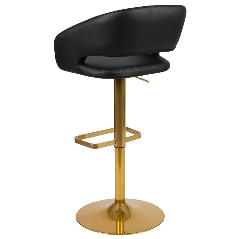 Home Square Faux Leather Adjustable Bar Stool in Black and Gold - Set of 2