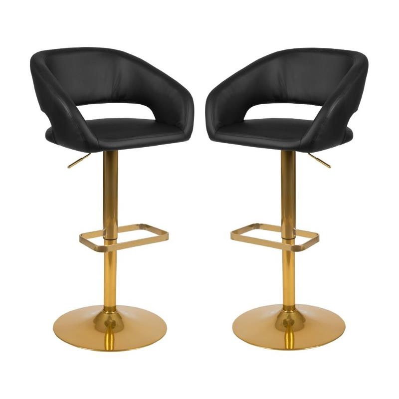Home Square Faux Leather Adjustable Bar Stool in Black and Gold - Set of 2
