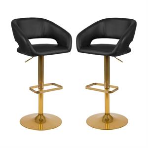 Home Square Faux Leather Adjustable Bar Stool in Black and Gold - Set of 2