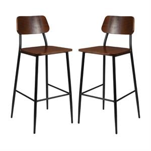 Home Square Rustic Steel Frame Wooden Bar Stool in Mahogany - Set of 2
