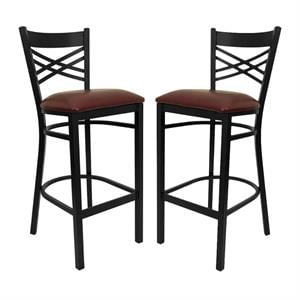 Home Square 31&quot Black Back Metal Bar Stool in Burgundy - Set of 2