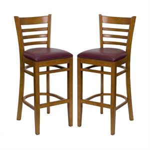 Home Square Hercules Series 31&quot Ladder Back Bar Stool in Burgundy - Set of 2
