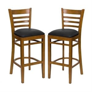 Home Square 31&quot Wood Ladder Back Bar Stool in Cherry - Set of 2