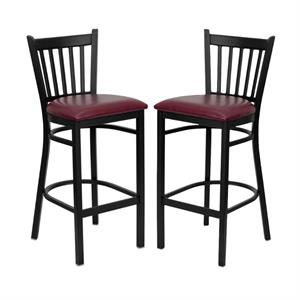 Home Square 30&quot Black Back Metal Bar Stool in Burgundy - Set of 2