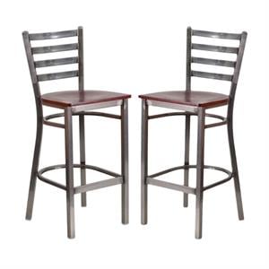 Home Square 29&quot Ladder Back Restaurant Bar Stool in Mahogany - Set of 2