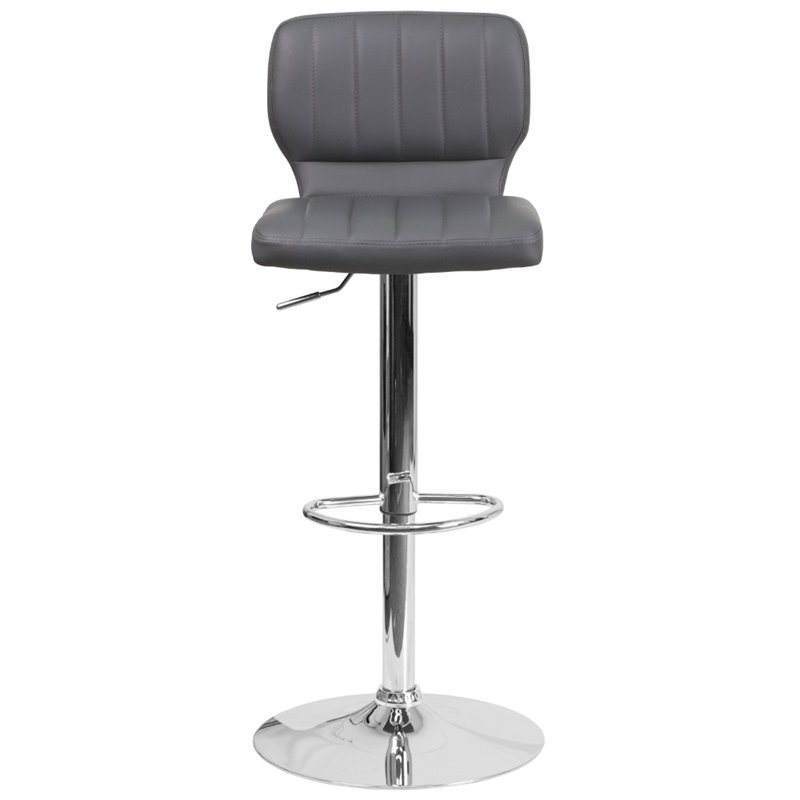 Home Square Faux Leather Adjustable Bar Stool in Gray - Set of 2