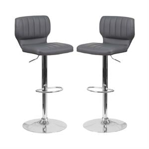 Home Square Faux Leather Adjustable Bar Stool in Gray - Set of 2