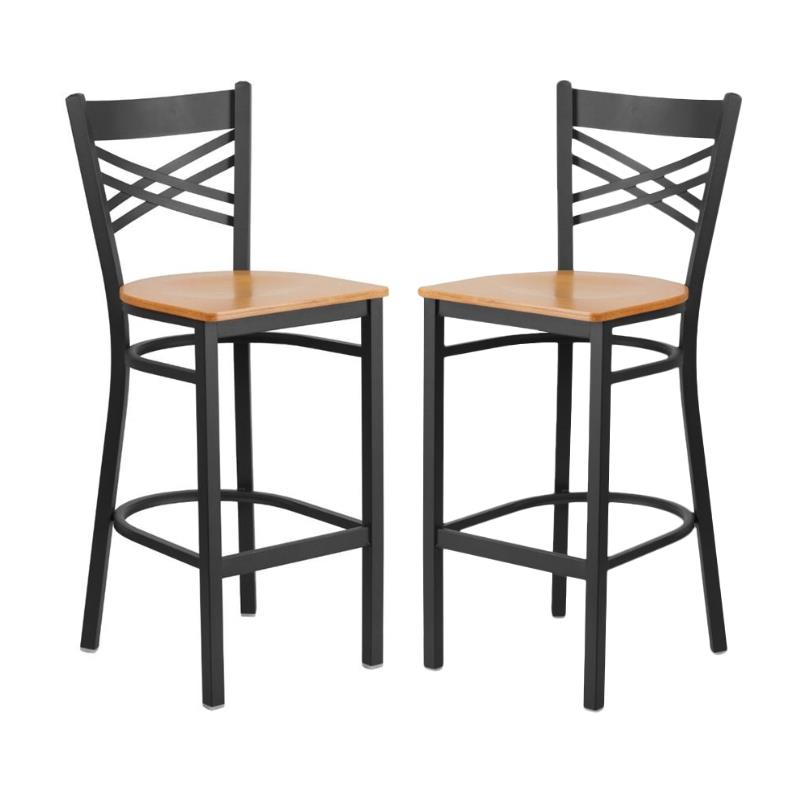 Home Square Restaurant Bar Stool in Black and Natural Finish - Set of 2