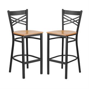 Home Square Restaurant Bar Stool in Black and Natural Finish - Set of 2